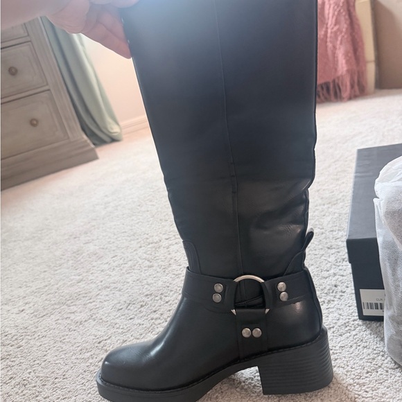 NWT Black Moto Leather Knee-High Boots - Picture 8 of 8